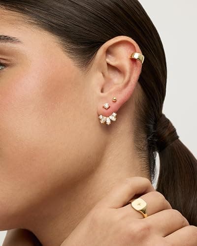 PAVOI 14K Gold Plated Cubic Zirconia Earrings Jacket for Women - Sterling Silver Posts Dainty CZ Front and Back Double Studs - Statement Ear Jacket Earrings for Women thumbnail 4