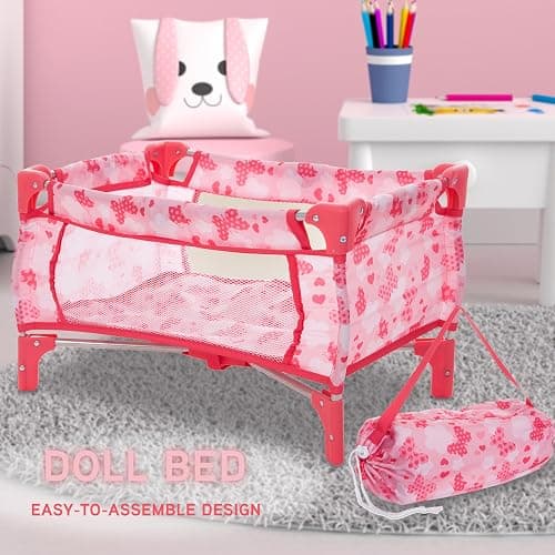 Dolls To Play Baby Doll Stroller Bed and Seat Nursery Playset, Accessories Furniture Set High Chair Diaper Bag Role Play Deluxe Set thumbnail 5
