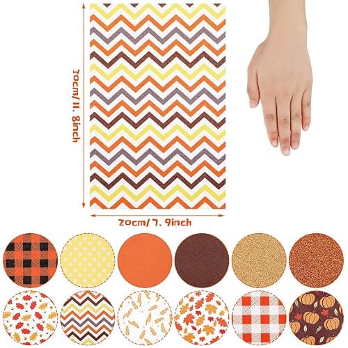 Frienda 12 Pcs Thanksgiving Fall Faux Leather Sheets Fall Leaves Pumpkin Feathers Glitter Leather Sheets Autumn Leather Earring Making Kit for Halloween Christmas Holiday DIY Craft, 7.9 x 11.8 Inch thumbnail 2