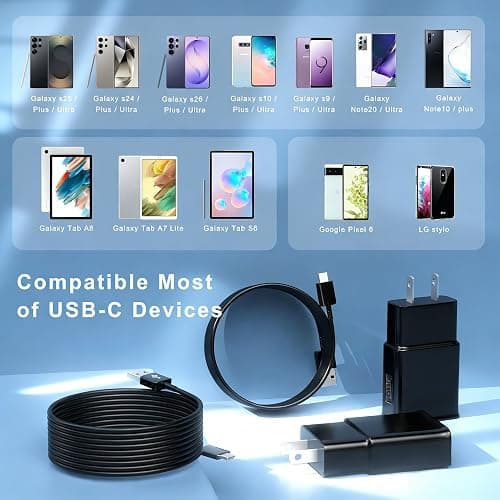 Phone Charger Android Type C 10 FT USB to USB C Charging Cable Fast Charger for Samsung Galaxy S10/S10e/S10+/S9/S9+/S8/S8+/S23/S22/S21 Ultra/S20//S25/S26/S24/Note 20/Note 10/Note 9/Note 8 thumbnail 5