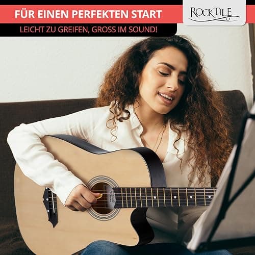 Rocktile WSD-5C-NT Slim Line Westerngitarren Set - Dreadnought Akustik Gitarre - Westerngitarre mit Korpus aus Linde - Hals: Catalpa - Set inkl. Tasche, Ersatzsaiten, Gurt und Plektren - Natural thumbnail 8