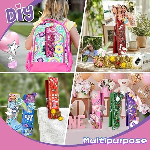 ELIZAHOME 10Sets 6 Inch Giant Clothespin Set Includes 10 Colored Wooden Clothespins, 300 Beads, 20 Mini Resin Ducks, 20 Fuzz Balls, 13 Bows, 6 Glitter, and Various Cheer Pin Charms，Cheerleading Gifts thumbnail 6