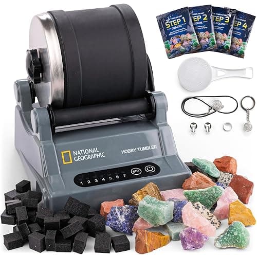 NATIONAL GEOGRAPHIC Hobby Rock Tumbler Kit - Rock Polisher for Kids & Adults, Durable Noise-Reduced Barrel, Rocks, Grit & New GemFoam for a Shiny Finish, Cool Toys, Great STEM Hobby Kit - Image 1