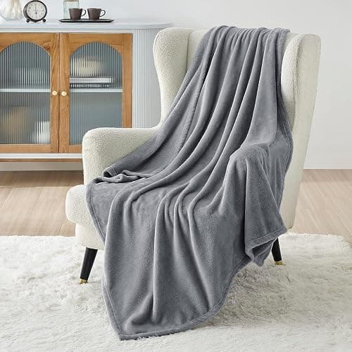 Bedsure Fleece Throw Blanket for Couch Grey - Lightweight Plush Fuzzy Cozy Soft Blankets and Throws for Sofa, 50x60 inches - Grey - Throw (50" x 60") thumbnail 2