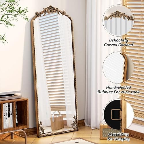 Ecomosita Gold Vintage Ornate Baroque Mirror 65"×22", Full Length Floor Mirror, Large Arched Antique Bronze Mirror for Wall, Living Room, Bedroom, Hallway, Home Decor thumbnail 3