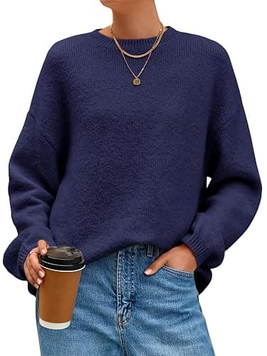 MASCOMODA Long Sleeve Crewneck Pullover Oversized Sweaters for Women Fall 2026 Casual Loose Fuzzy Chunky Knitted Jumper Tops - Image 1