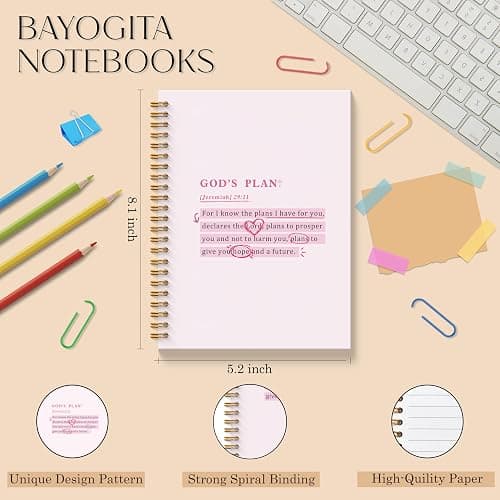 BAYOGITA Pink Christian Spiral Notebooks, Jeremiah 29:11 Bible Journaling Notebook, Religious Prayer Journal for Woman, Church Notes Notebook, Christian Gifts for Women, 5.5x8.3 Inches thumbnail 2