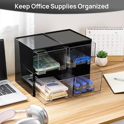 Vtopmart Black Small Stackable Storage Drawers, Cologne Organizer for Men,Plastic Containers for Vanity, Dresser,Office Desk,Bathroom Countertop Organization,Ideal for Room Decor,Gifts for Men thumbnail 5