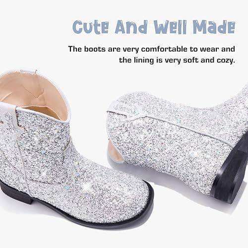 Motasha Toddler Girls Cowgirl Boots Glitter Toddler Cowboy Boot Ankle Girls Boots Little Kids Horse Riding Shoes Party Birthday thumbnail 6