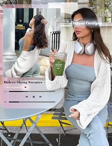 OZICERD Chunky Knit Bolero Shrug Cardigan Sweater for Women Fall Open Front Long Arm Sleeve Cropped Cardigan Y2k Loose Sueter thumbnail 5