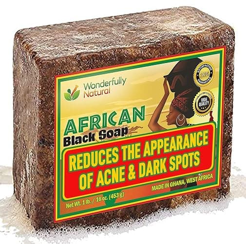 Wonderfully Natural #1 African Black Soap for Acne & Dark Spots | Organic Vegan Satisfaction Guarantee | 1lb bar 90 day Supply - Image 1