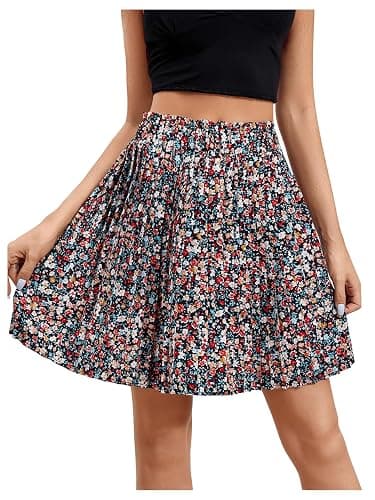 SweatyRocks Women's High Waist Mini Pleated Skater Skirt Flared A-Line Floral Short Skirt thumbnail 5
