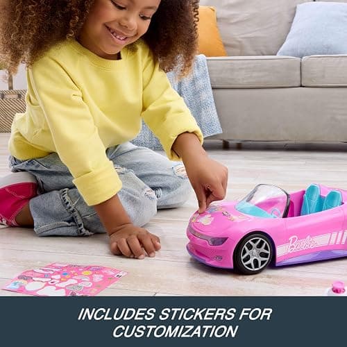 Hot Wheels Barbie RC Toy Car, Remote-Control Pink Convertible, Can Hold 2 Barbie Fashion Dolls & Trunk Opens for Storage, Sticker Sheet for Customizing thumbnail 3