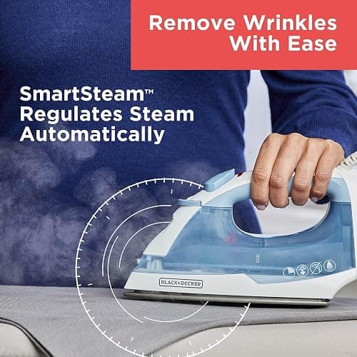 BLACK+DECKER Easy Steam Compact Iron for Clothes, Automatic Shutoff, Nonstick Plate, Light Weight, 1200 Watts thumbnail 7