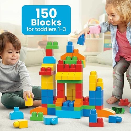 MEGA BLOKS First Builders Toddler Blocks Toys Set, Deluxe Building Bag with 150 Pieces and Storage, Creative Open-Ended Play, Blue, Ages 1+ Years (Amazon Exclusive) thumbnail 3