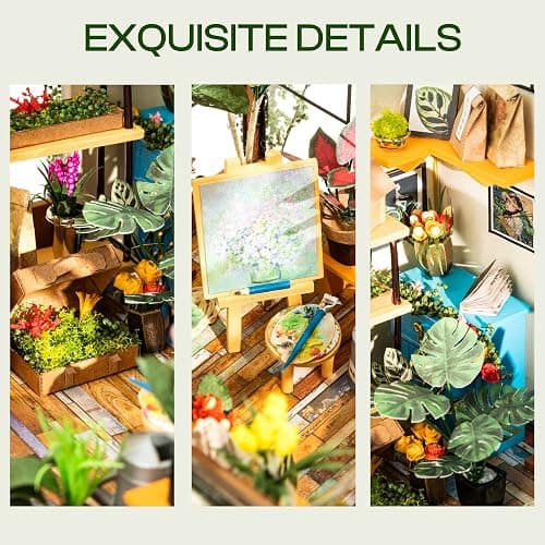 ROBOTIME DIY Miniature House Kit Mini Green House Tiny Dollhouse Wooden Furniture Kit with LED Halloween/Christmas/Birthday Gifts for Adults (Cathy's Greenhouse) thumbnail 4