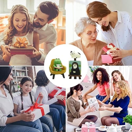 RAQWI Cute Frog Reading on Yellow Sofa Figurine with Cat Painting & Kitten Statue, Mini Resin Animal Set for Office Desk, Bookshelf Decor, Gift for Book & Cat Lovers thumbnail 6