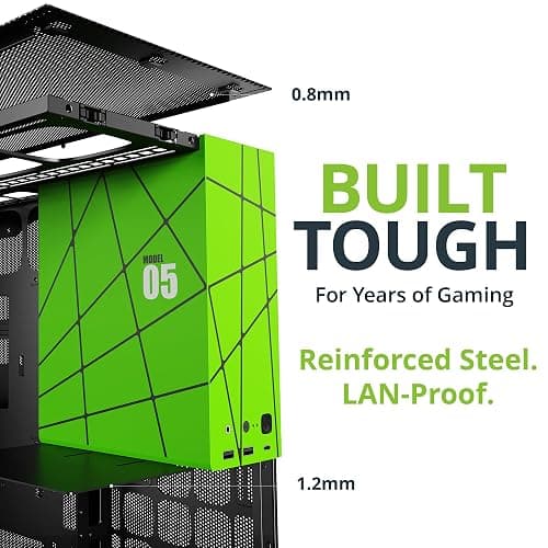 Geometric Future M5 Tempered Glass Mid Tower, E-ATX/ATX Gaming Case, 1.2mm Steel, Type C, Toolless Panels, Support 420/360 Radiator, ARGB PWM 140m Fan x 5 Pre-Installed, Black/Green, GEO-M5F-BNY thumbnail 7