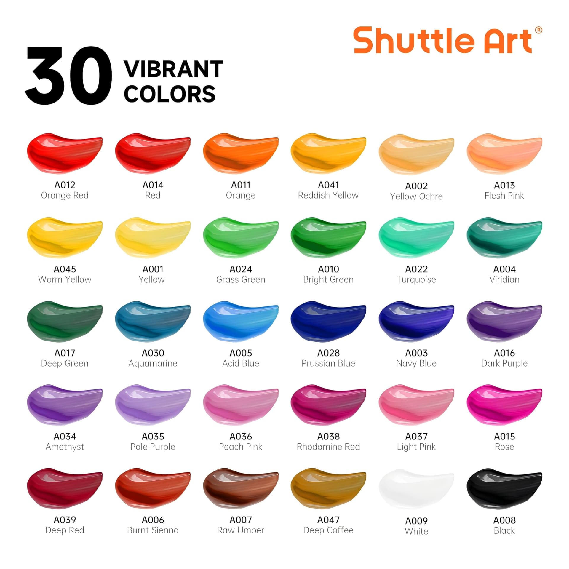 Shuttle Art Acrylic Paint Set, 30 x12ml Tubes Artist Quality Non Toxic Colours Acrylic Paint, Great For Kids Adults Professional Painting on Canvas Wood Clay Fabric Ceramic Crafts thumbnail 2