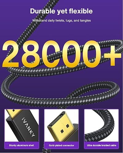 IVANKY VESA Certified 8K DisplayPort Cable 1.4, 6.6ft DP Cable Supports HDR | Display Port Cable, 8K@60Hz, 4K@240Hz, 2K@240Hz, HBR3, 32.4Gbps, HDCP 2.2, FreeSync G-Sync, for Gaming Monitor, Graphics, PC thumbnail 5