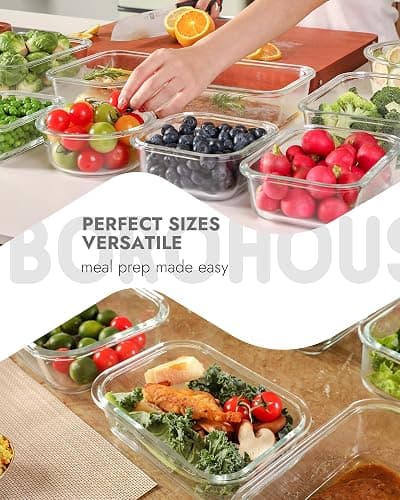 BOROHOUSE 10-Pack Glass Food Storage Containers with Tempered Lids – Borosilicate, Airtight, Oven-Safe (-4°F~950°F), BPA-Free, 4.4 & 1.6 Cup, Leak-Proof, Dishwasher Safe (Gray) thumbnail 7