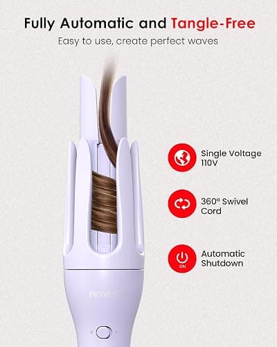 NOVUS 1.25 Inch Rotating Curling Iron for Effortless Waves and Beach Curls, Auto Hair Curler with 60M Ions Anti-Scald, Fast Heating for Hair Styling thumbnail 5