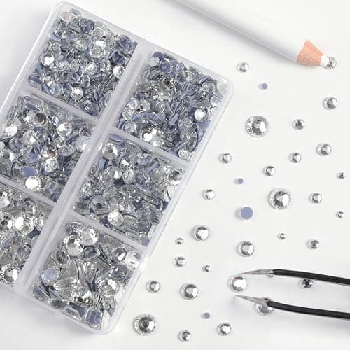 BEADSLAND Hotfix Strasssteine, 6080 Stück klare Strasssteine für Kleidung Kunsthandwerk gemischt 6 Größen mit Wachsstift und Pinzette Kit, SS6-SS30, Kristall thumbnail 3