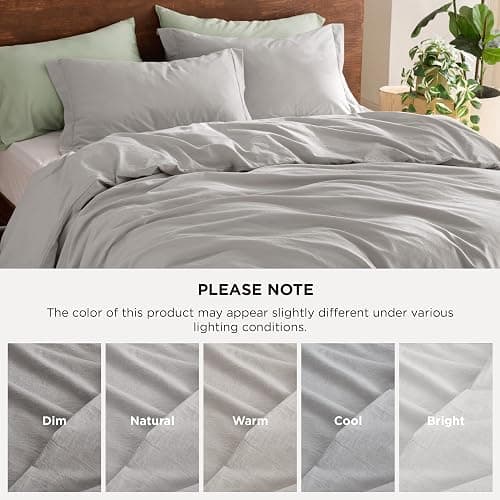 Bedsure 100% Washed Cotton Duvet Cover Queen Size - Light Grey Minimalist Cotton Duvet Cover Linen Like for All Seasons - GentleSoft™ Plain Simple Bedding (Queen, 90"x90") thumbnail 5