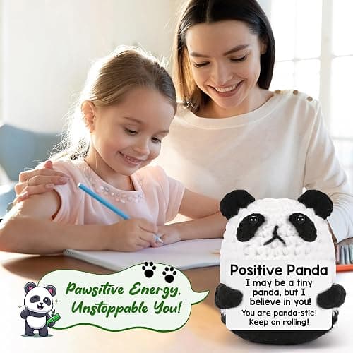Mini Panda White Elephant Gifts for Adults Women Men Christmas Stocking Stuffers for Teen Girls Boys Kids, Birthday Gifts Emotional Motivational Support Positive Crochet Animals Handmade Panda Decor thumbnail 2