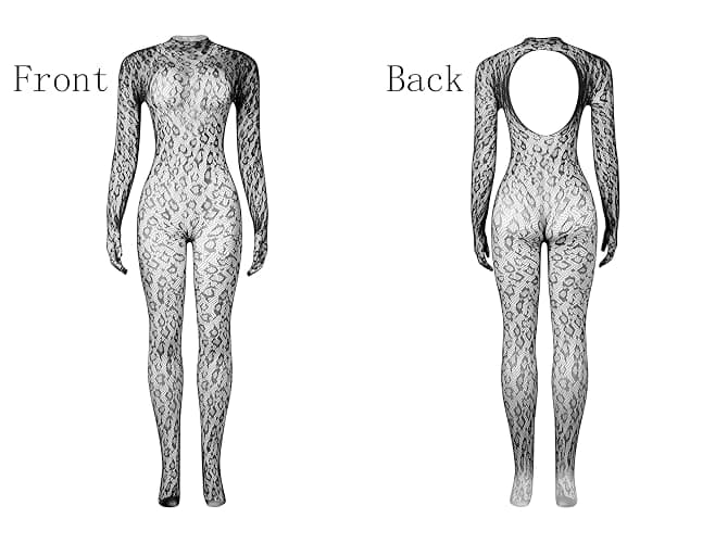 Sniff Rose Women's Fishnet Lingerie Women's Mesh Bodysuit Bodystocking with Leopard Print Tights Jumpsuit Underwear Nightwear thumbnail 6