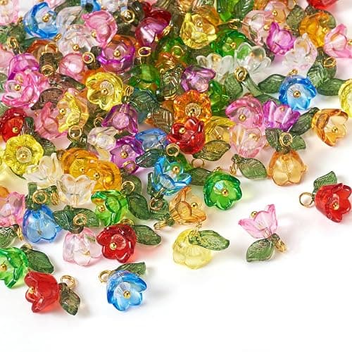 Cheriswelry 100pcs Flower Bracelet Charms Leaf Flower Acrylic Dangle Pendants Transparent Floral Earring Pendants Cute Hang Ornament 13mm for DIY Craft Keychain Necklace Jewelry Making thumbnail 7