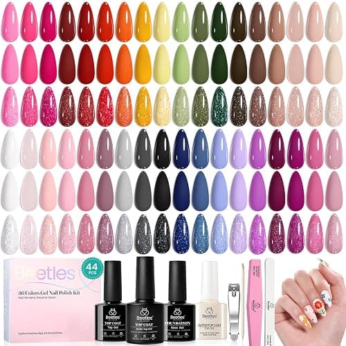 Beetles 44pcs Gel Nail Polish Set, Colorful Muse Collection, 36 Fall Colors | With Base Gloosy Matte Glitter Top Coat, Pink Nude Red Yellow Green Black White Gel, UV LED Needed Salon DIY Home Gifts - Image 1