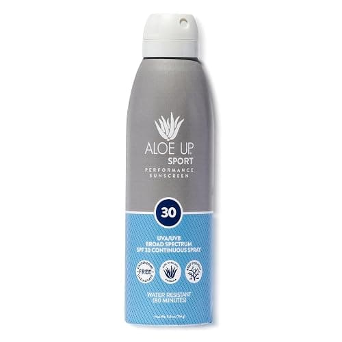Aloe Up Sport Continuous Spray Sunscreen SPF 30 - Broad Spectrum UVA/UVB Sunscreen Protector for Face and Body - With Aloe Vera Gel - Fast Absorbing Sheer Formula - Reef Safe - Fragrance-Free - 6 Oz - Image 1
