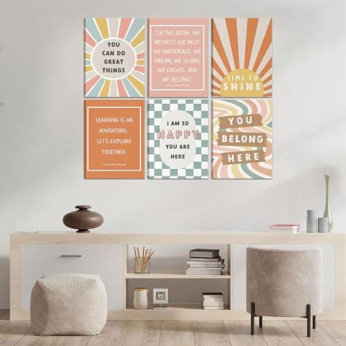 6Pcs Boho Inspirational Canvas Wall Art Positive Affirmations Growth Mindset Posters Wall Decor Pictures Modern Classroom School Posters Wall Prints for Children's Room nursery School 8x10in thumbnail 2