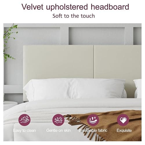 IOILORI Full Bed Frame, Full Size Platform Bed Frame with Upholstered Headboard, Sturdy Wood Slats, No Box Spring Required, Silent, Easy Assembly, Beige thumbnail 5