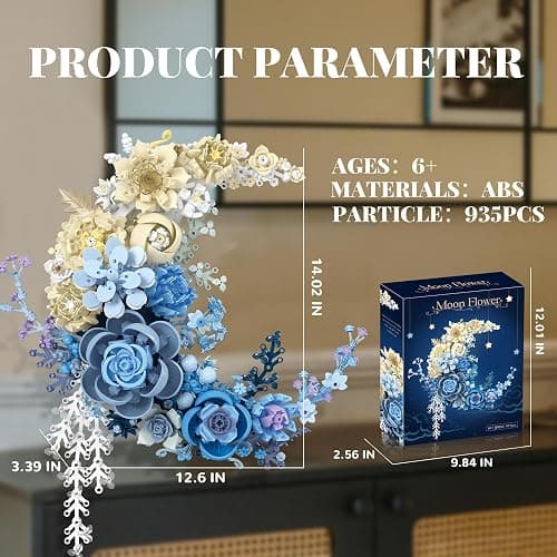 Nayihoop Moon Flower Building Set Botanical Collection Blossom for Wall Decor -934pcs thumbnail 3
