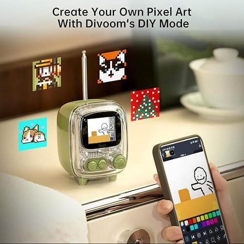 Divoom Tiivoo-2 Portable Bluetooth Speaker with FM Radio,Pixel Art Retro Mini Small Cute Wireless Speaker,Vintage Decor Suitable for Party Office Desk Home Bedroom Kitchen,Gifts for Women Men,Green thumbnail 4