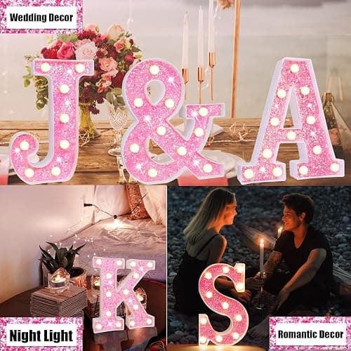 Light Up Letters, Glitter Alphabet Letter Sign Pink LED Marquee Letter Lights Battery Powered for Night Light Girls Bedroom Birthday Party Wedding Home Christmas Decorations Gift for Her-Pink O thumbnail 4