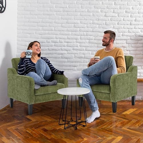 VINGLI Accent Chairs Set of 2, Modern Traditional Armchair for Living Room | Olive Green Reading Chair for Bedroom, Chenille Upholstered Sofa Chairs, Comfy Chair for Small Space, Apartment, Waiting Room thumbnail 7