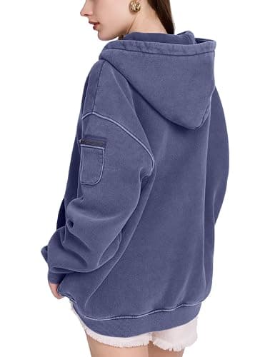 FAIABLE Women's Oversized Washed Quarter Zip Hoodie Loose Fit Pullover Sweatshirt with Pockets thumbnail 7