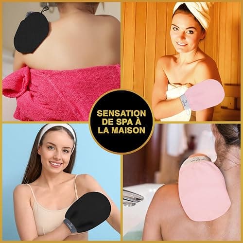 L’Exfose 2x Gant Exfoliant Corps - Gant de Crin Kessa Gommage Corps et Visage en Viscose Naturelle - Élimine les Cellules Mortes de la peau et Hydrate - Sensation de Spa Agréable Sans Savon Noir thumbnail 6