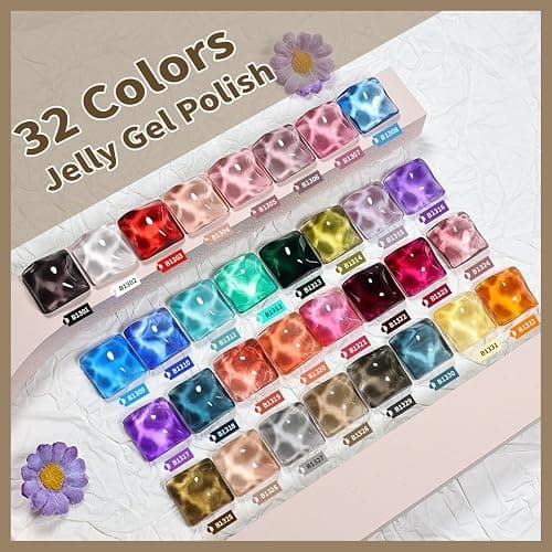 JODSONE Jelly Gel Nail Polish Kit 32 Classic Colors Crystal Transparent High Shine Base & Top Matte Glitter Coat thumbnail 2