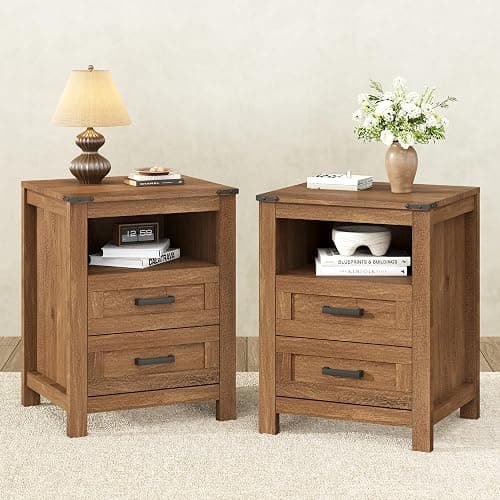 EazeHome 3 Piece Bedroom Set - Includes 6 Drawer Dresser for Bedroom, Set of 2 Nightstands with Open Storage Shelf and Drawers, Retro Dresser and Nightstand Sets, Rustic Brown thumbnail 7