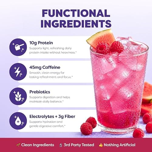 Javvy Clear Protein Powder with Clear Whey Protein, Raspberry Watermelon | 10g Whey Protein & Collagen Peptides, Electrolyte Powder, Natural Flavors, 0g Sugar, 3g Fiber, 45mg Caffeine thumbnail 2