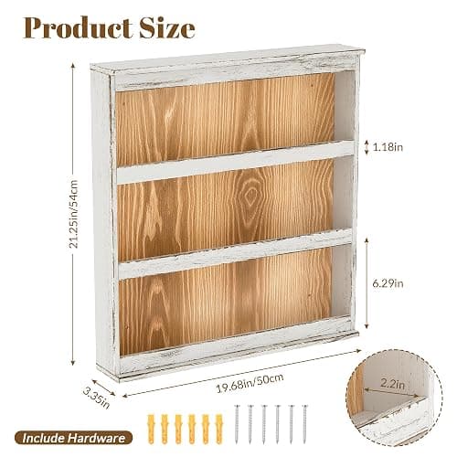 Nisorpa 3 Tier Spice Rack Wall Mount, 19.68 x 3.35 x 21.25 Inches | Rustic Burnt Wood Wall Hanging Spice Rack Kitchen Spice Storage Shelf for Seasoning Jars or Condiment Bottles thumbnail 3