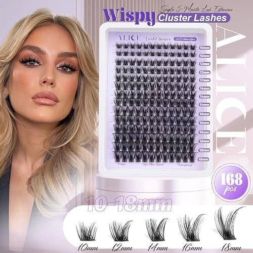 ALICE Lash Clusters Wispy Eyelash Clusters 10-18mm 168pcs Cluster Eyelash Extensions Natural Volume Lash Extensions DIY Individual Lashes with Soft Thin Band thumbnail 2