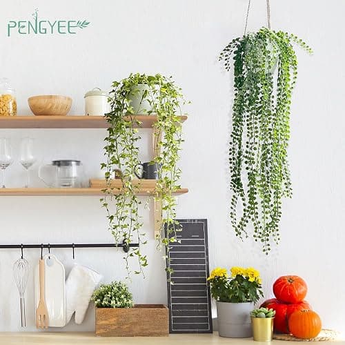 PENGYEE 3 Packs 37" Fake Hanging Plants with White Pots for Wall Decor | Artificial Mandala Vine, Indoor/Outdoor Use, for Home Bathroom Bedroom Office Decor, Easy to Clean, Lifelike Appearance thumbnail 2