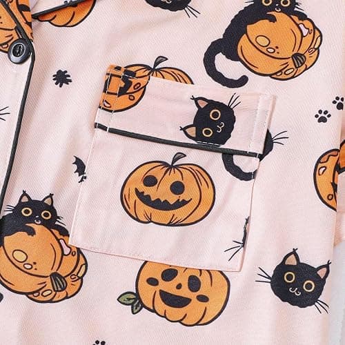Cxquxse Halloween Pajama Sets for Women 2 Piece Ghost Pumpkin Print Shirts and Shorts Button Down Short Sleeve Sleepwear thumbnail 6