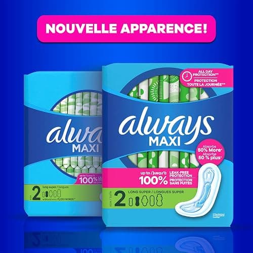 Always Maxi Pads for Women, Pad without Wings, Regular Absorbency, Size 1, Unscented, 48 Count (Pack of 2) thumbnail 17