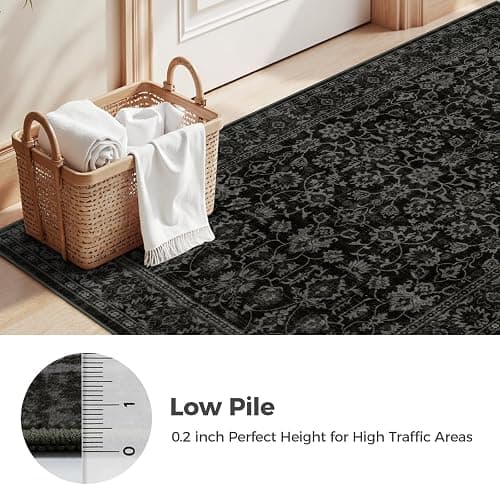LIVEBOX Washable Area Rug 8x10 - Large Black Boho Living Room Rug Vintage Rugs for Bedroom, Non-Slip Retro Floral Carpet Print Distressed Accent Rugs for Dining Room Home Office thumbnail 6